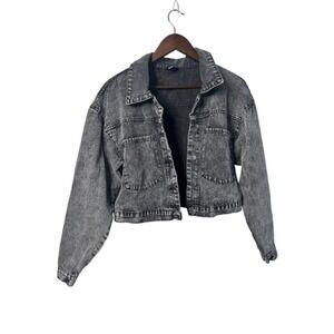 Winsor Women Small Acid Wash Denim Gray Jacket Grunge Punk Biker Distressed